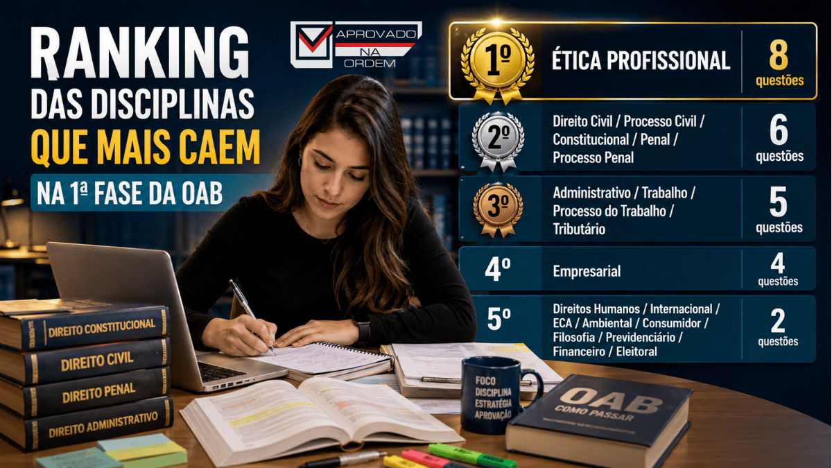 Ranking das Disciplinas que Mais Caem na 1ª Fase da OAB (Atualizado 2026)